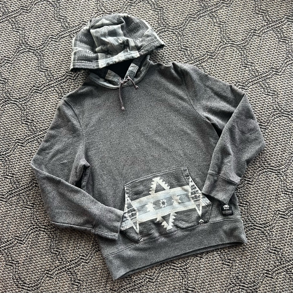 Pendleton Gray Hoodie with Patterned Accents